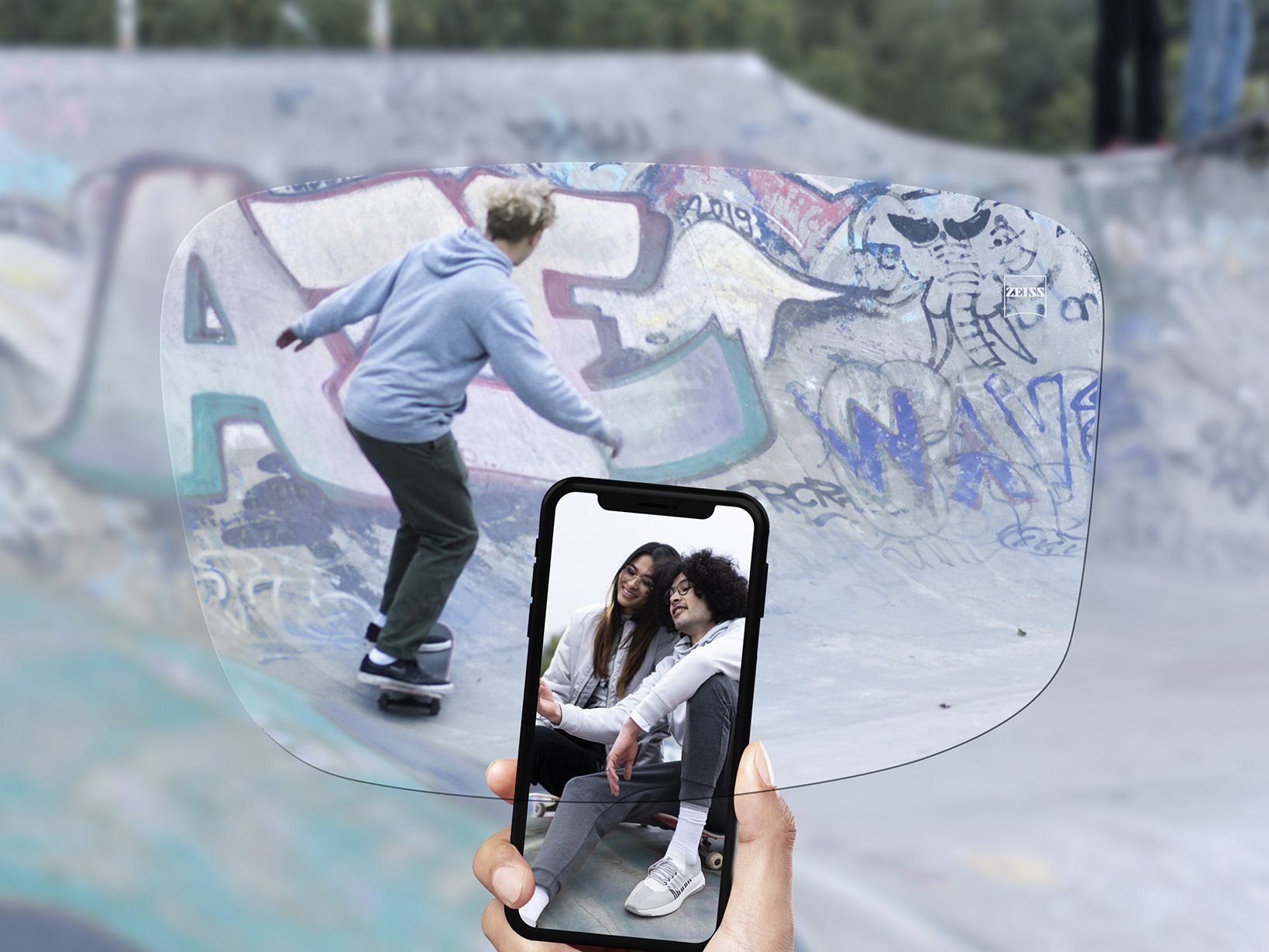 View of a skate park through ZEISS SmartLife Single Vision Lenses.