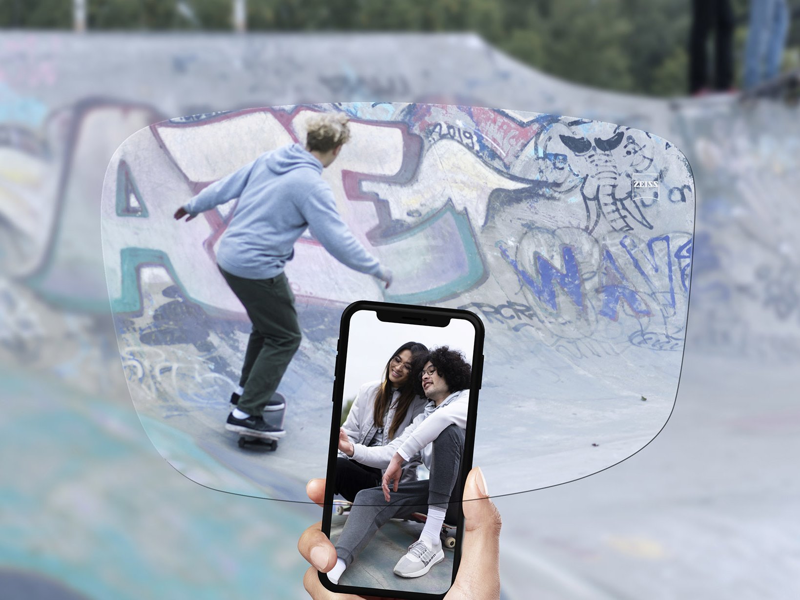 View of a skate park through ZEISS SmartLife Single Vision Lenses.